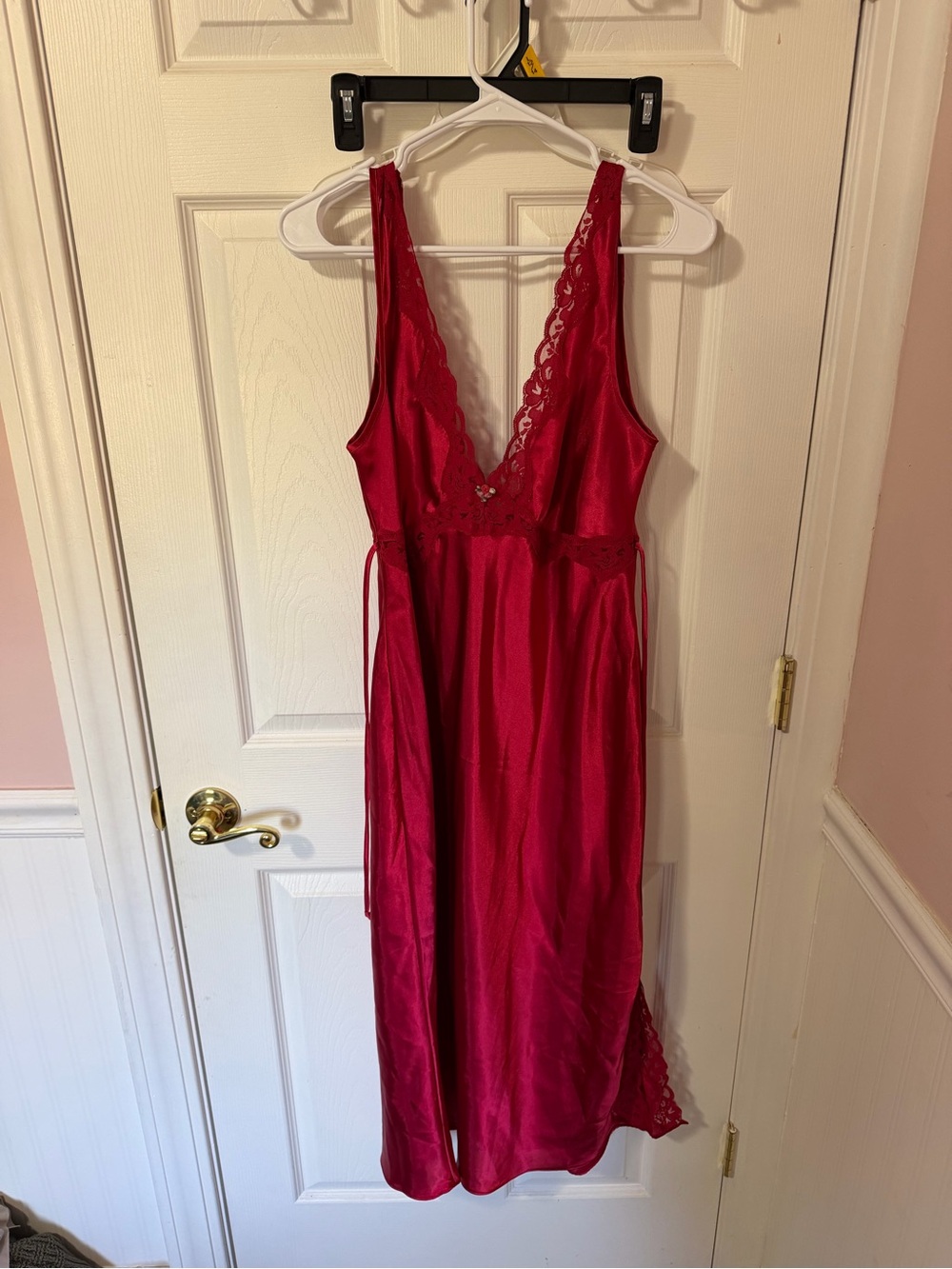 Red Lace-Trim Satin Slip Dress  - Women Intimates
